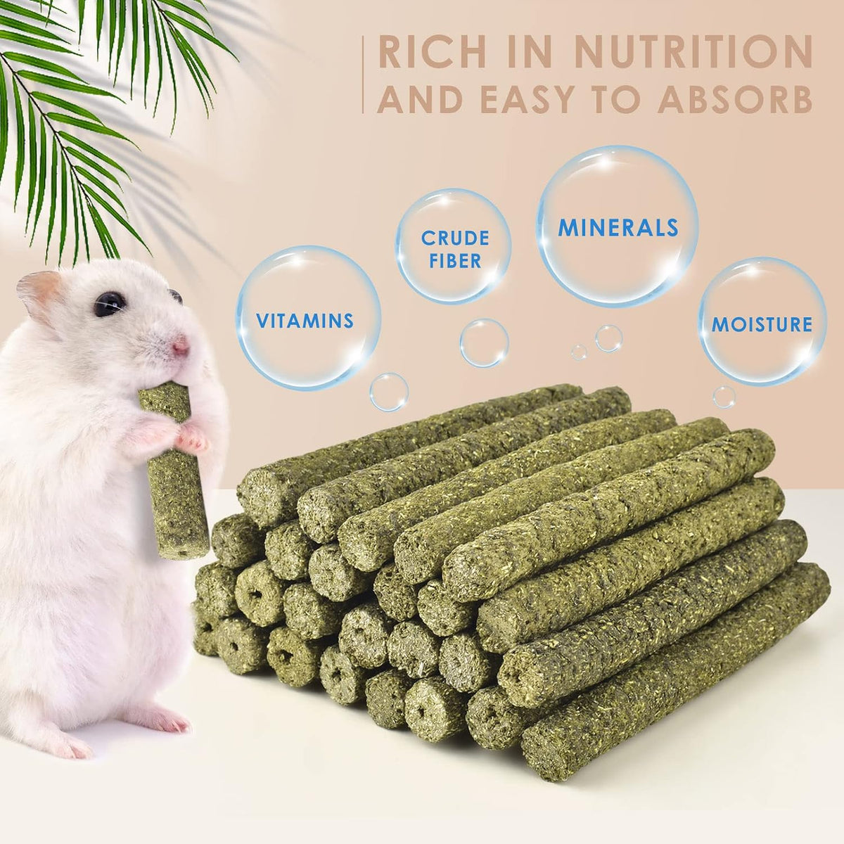 Timothy Hay Sticks for Rabbits 38PCS, Natural Timothy Grass Molar Teeth Stick Chew Toys for Bunnies Chinchillas