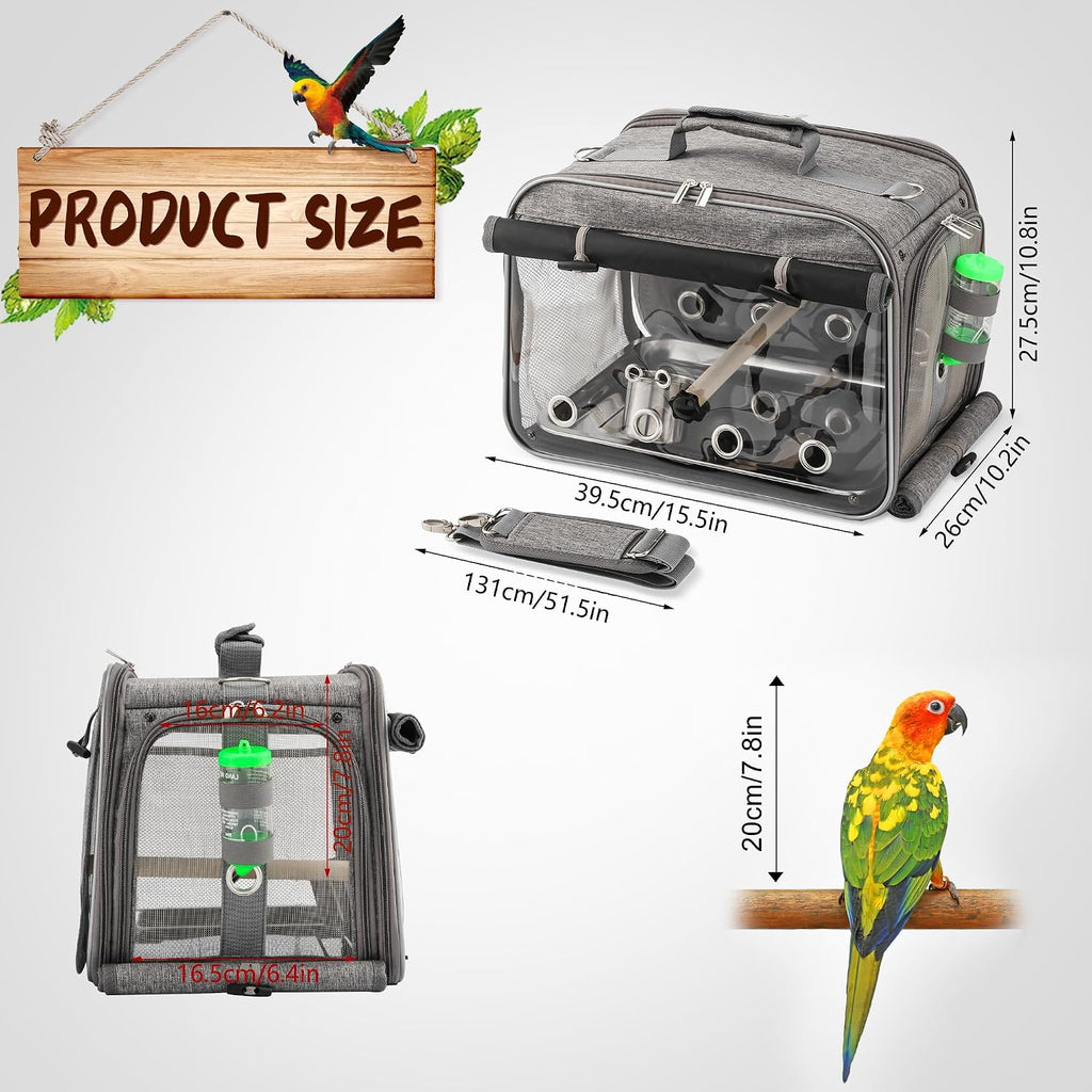 Bird Carrier Airline Approved, Bird Travel Cage with Indestructible Stainless Steel Mesh, Bird Travel Bag Lightweight