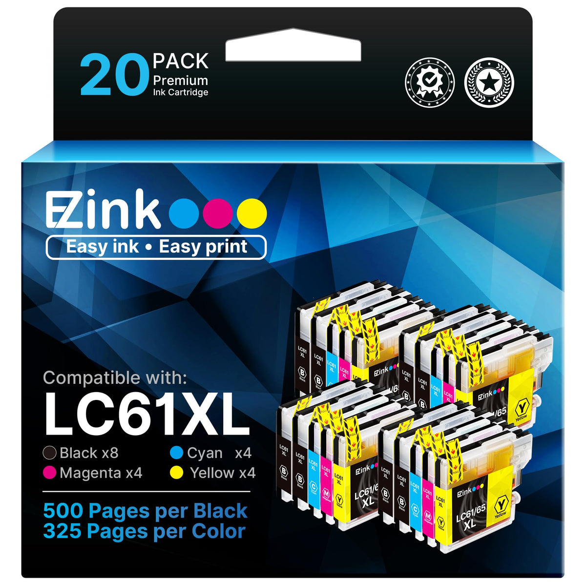 LC61XL Ink Cartridge Replacement for Brother LC61 LC-61 LC65 XL