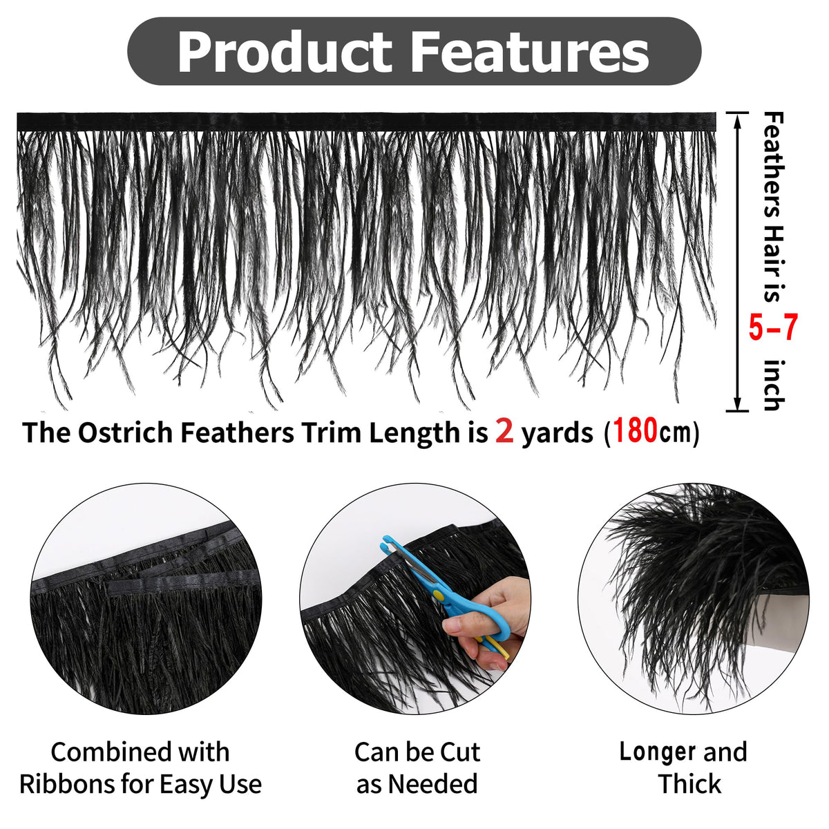 5-7inch Turquoise Ostrich Feather Trim for DIY Sewing,2Yards