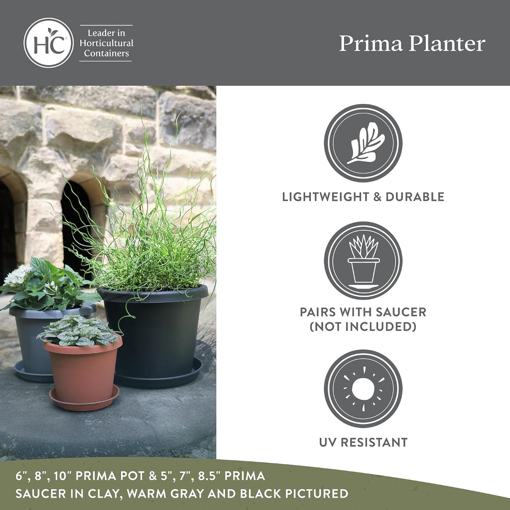 Prima Round Plastic Plant Pot w/Rolled Rim - Lightweight & UV Resistant Flower Pot for Herbs & More - Outdoor &