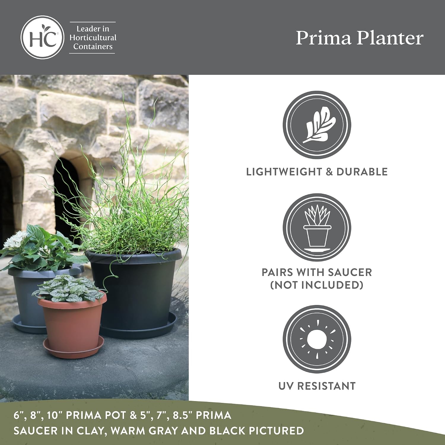 Prima Round Plastic Plant Pot w/Rolled Rim - Lightweight & UV Resistant Flower Pot for Herbs & More - Outdoor &