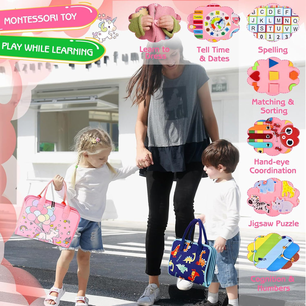 Busy Board Montessori Toys for Girls, Sensory Book Educational Activities for Learning Fine Motor Skills, Birthday