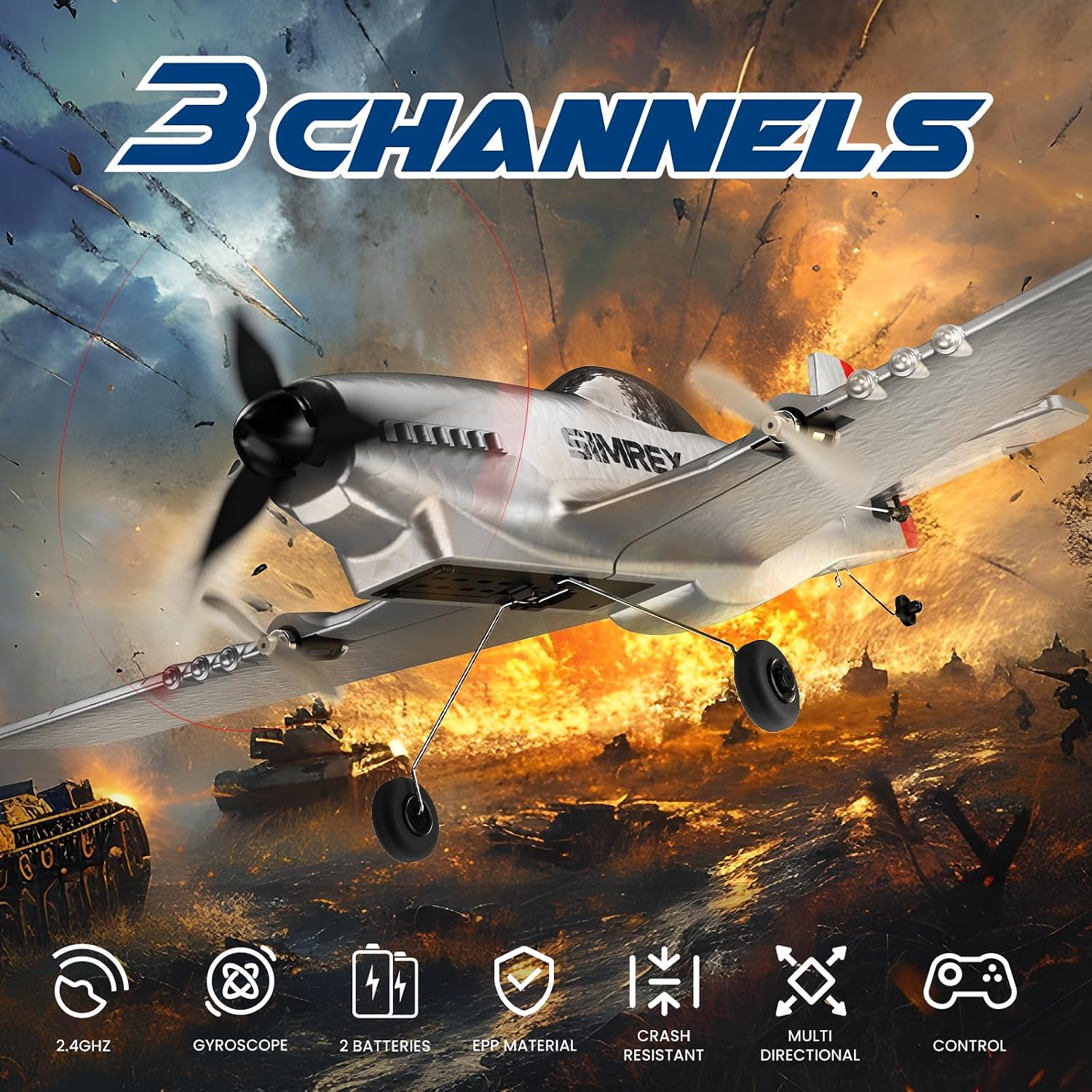 RC Plane for Kids & Beginners - P51 Foam Glider, 2.4GHz 3-Channel Remote Control Airplane Toy with 6-Axis Gyro, Easy