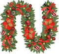 Christmas Garland with Lights, 9FT 30 LED Prelit Christmas Garland with Pinecones, Flowers, Bows, Outdoor Indoor