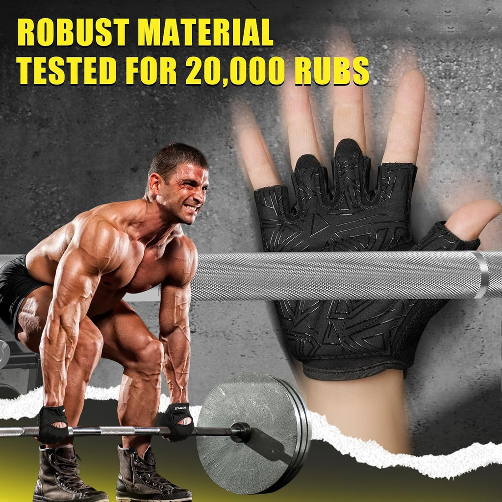 Ventilated Weight Lifting Gloves, Thick Padded Workout Gym Gloves with Full Palm Protection & Grip & Shock Absorption