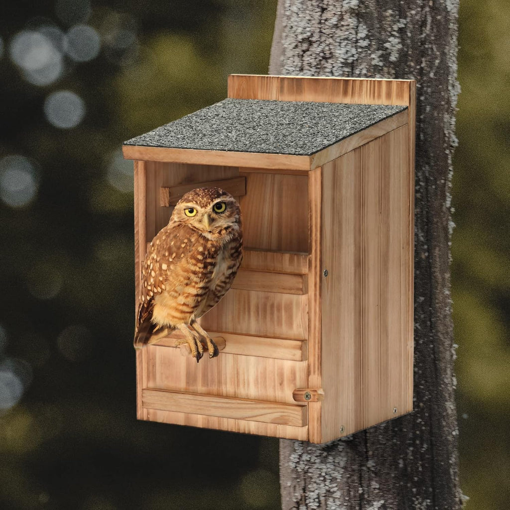 Owl Houses for Outdoors,13.38" Cedar Owl House with Clean-Out Door