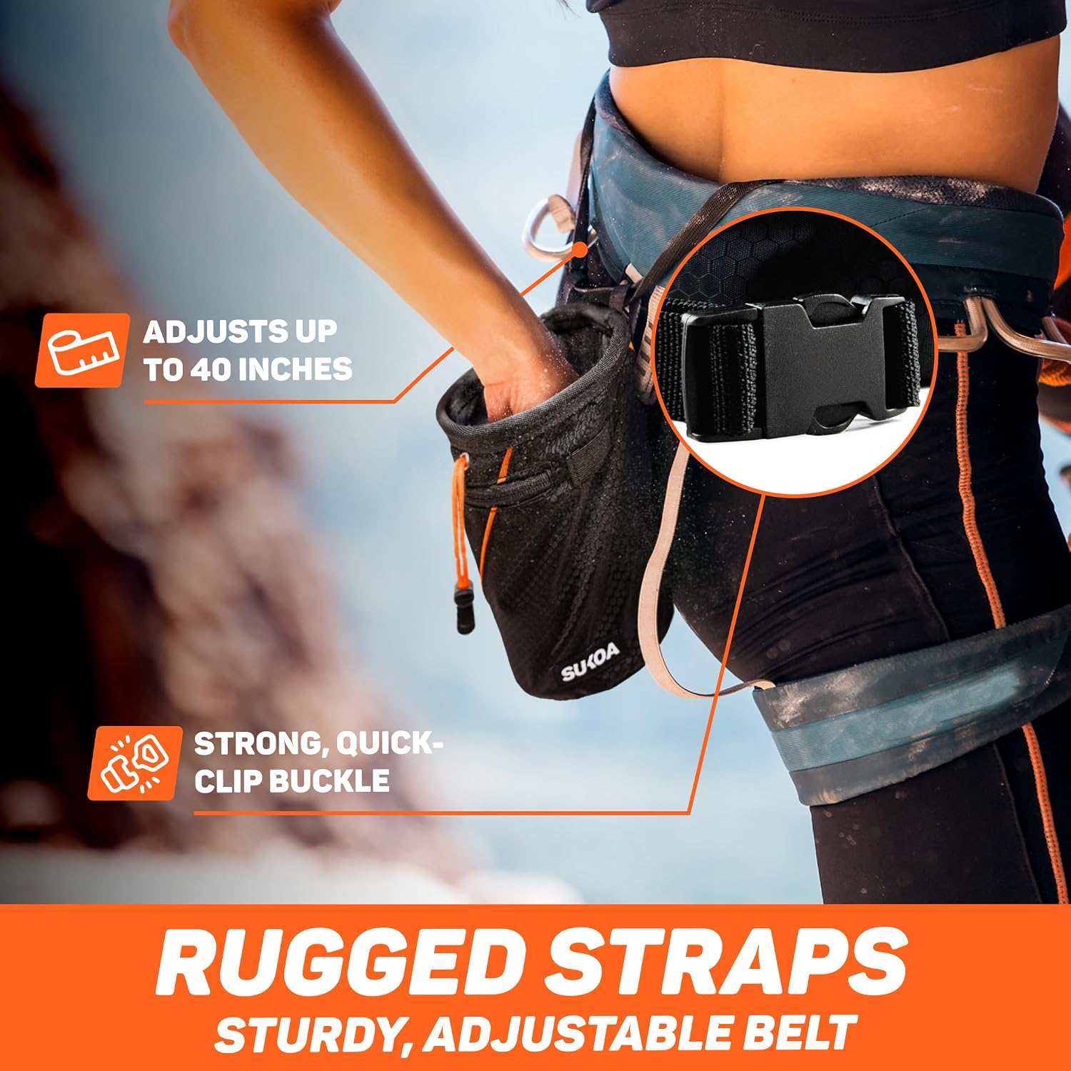 Chalk Bag for Rock Climbing - Rock Climbing Gifts Gear Accessories - Quick-Clip Belt, Large Zippered Pockets & Brush