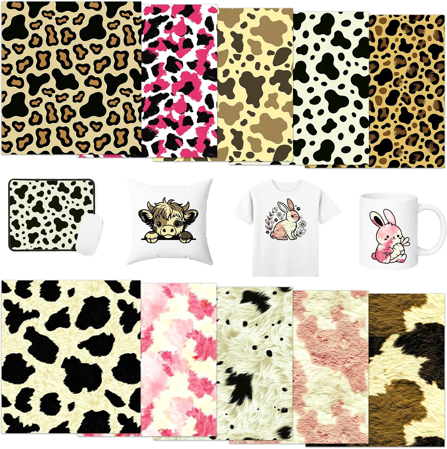 Pink Cow Print Sublimation ink Transfer Sheets,10 Pcs 12x10in | Cowhide patterned sublimation