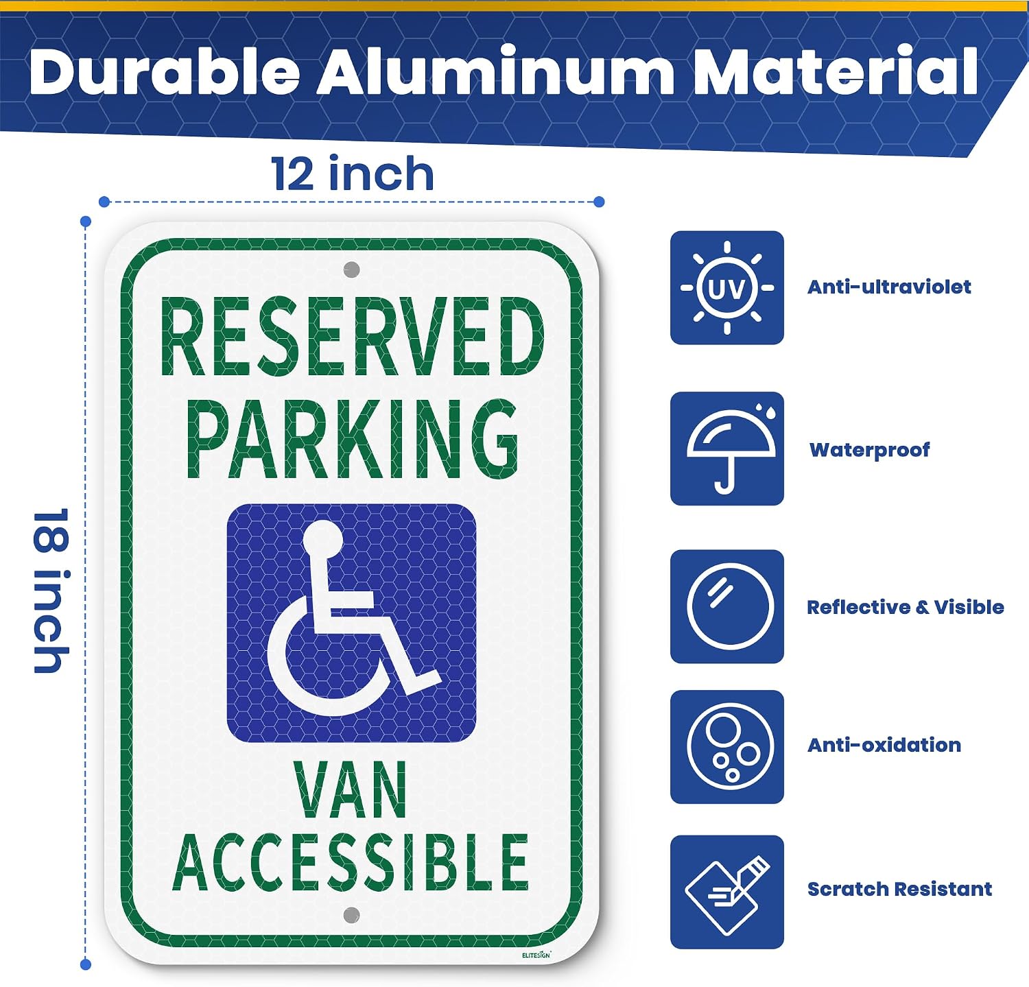Handicap Parking Sign 12x18 inch Reserved Parking Sign 3M High Intensity Grade Reflective UV Protected & Weather