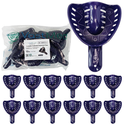 Dental Impression Tray Bag of 12 by Vastmed | Perforated Disposable Teeth Impression Trays | #1 Large Upper - Purple