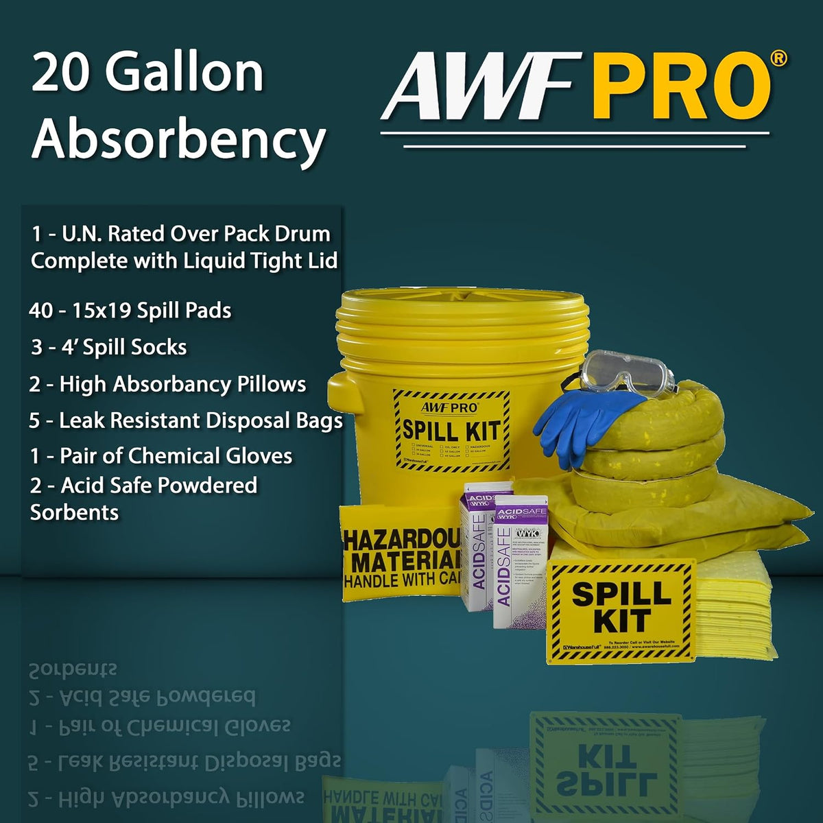 AWF PRO 20 Gallon Battery Acid Spill Kit, 59 Pieces