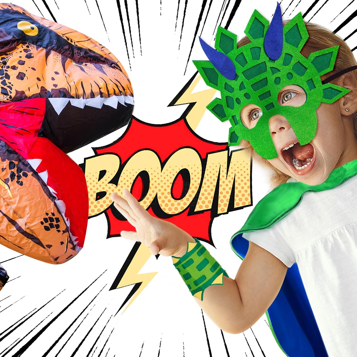 Dinosaur-Costume for Kids Dinosaur Cape Mask Cuffs as Dress-Up Toy | 4-Pcs Dragon Capes Costume Set as Birthday Party