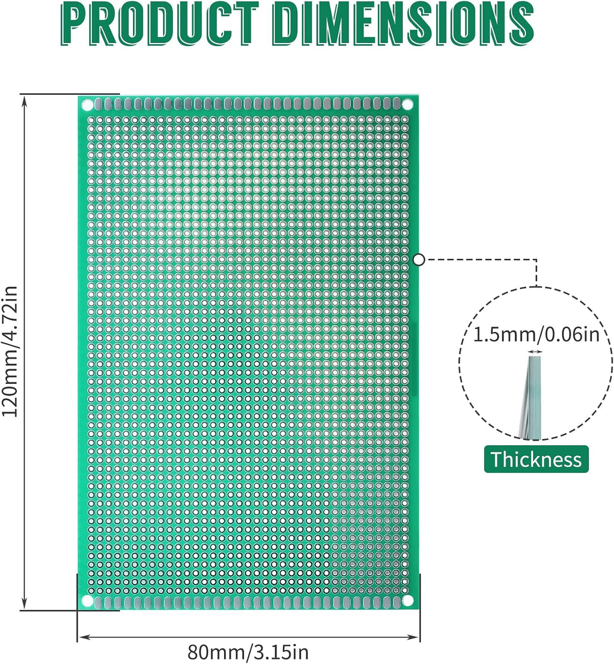 5 Pcs PCB Board, 8x12cm, Tinned Through Holes, Solder-able