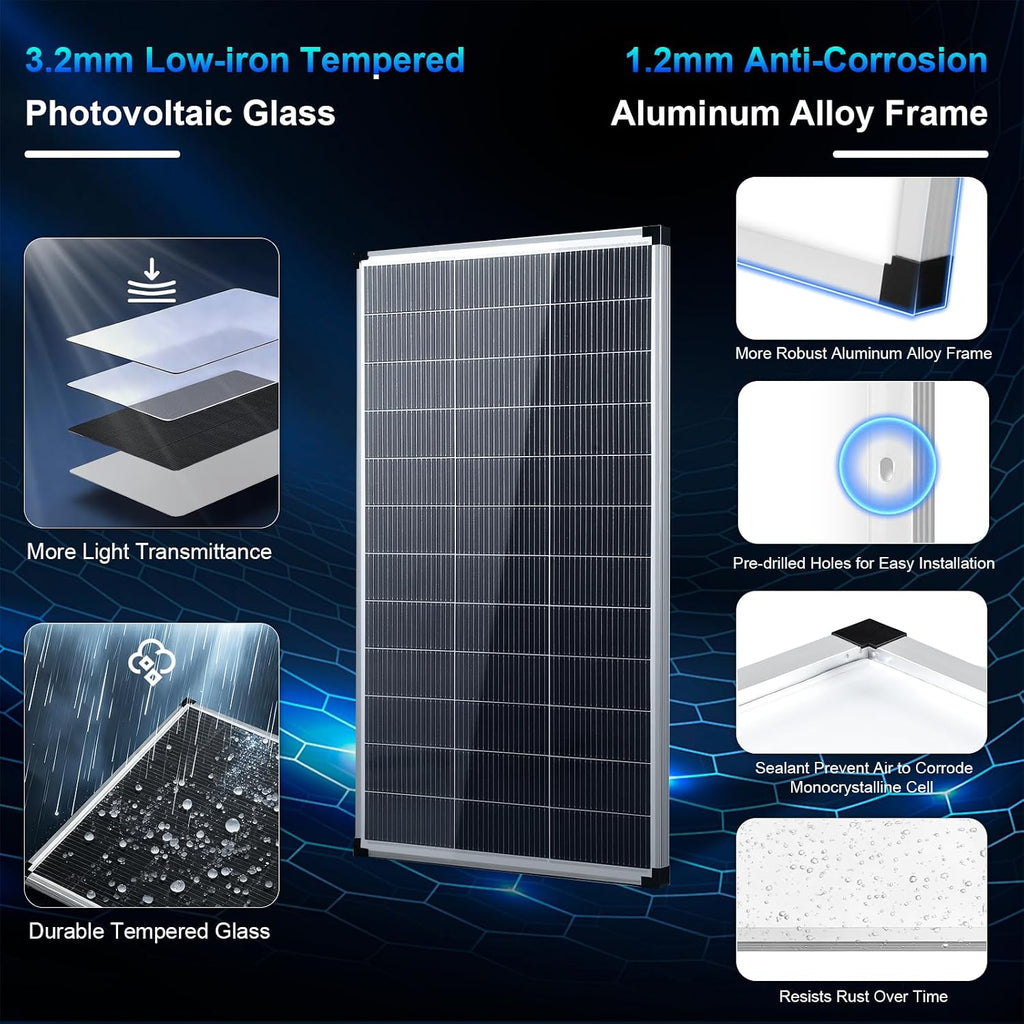 200w Solar Panel,200 watt Solar Panel 12v n Type 18bb Solar Panels A+ Grade PV Module IP68 Waterproof,25% high