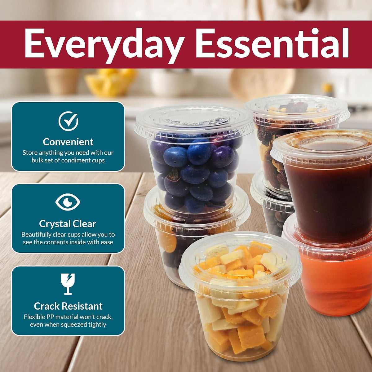5.5 oz Condiment Containers with Lids (100 sets) | Ideal for Sauce, Souffle, Samples, Jello Shot Cups | Disposable