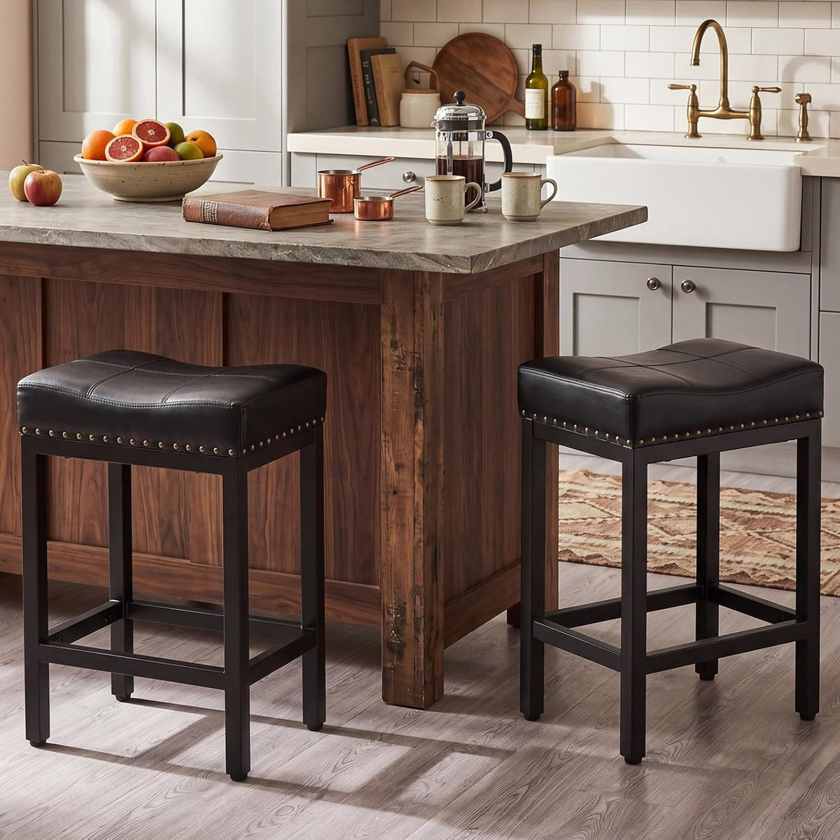 24 Inch Counter Height Bar Stools Set of 2, Kitchen Island, Inky