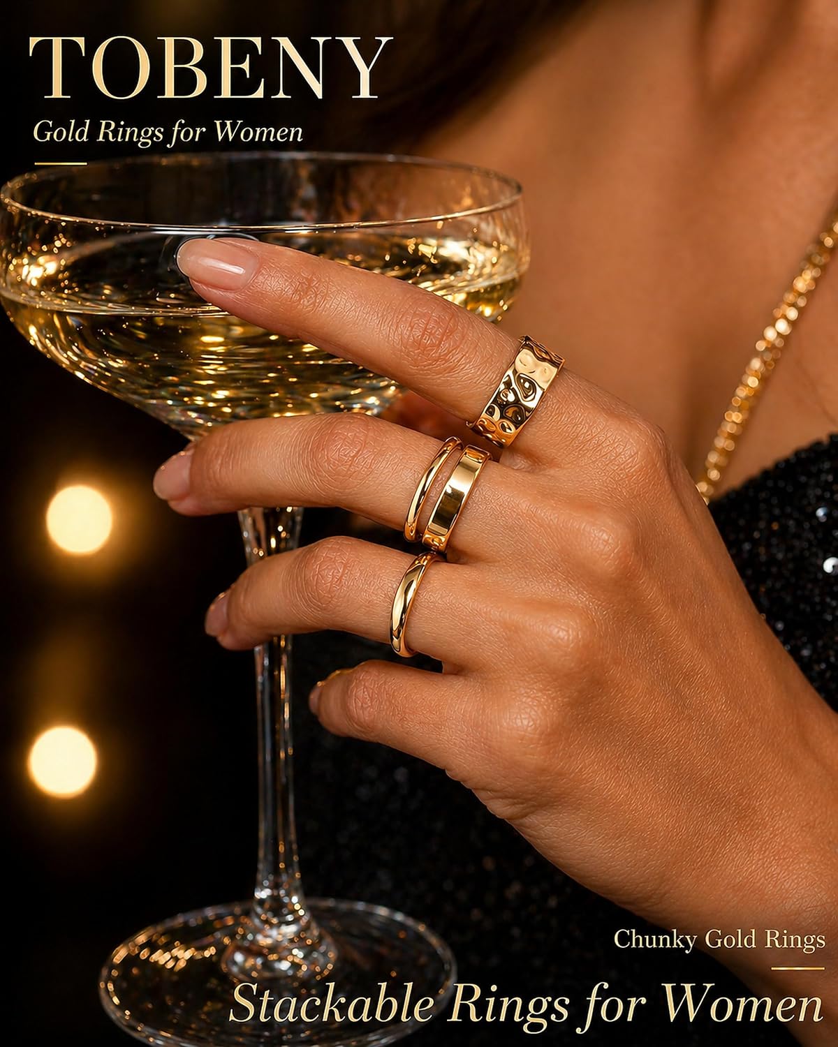 Stackable Gold Rings for Women Non Tarnish 14K Gold Plated Chunky Stacking Thumb Ring Set Trendy Dainty Statement