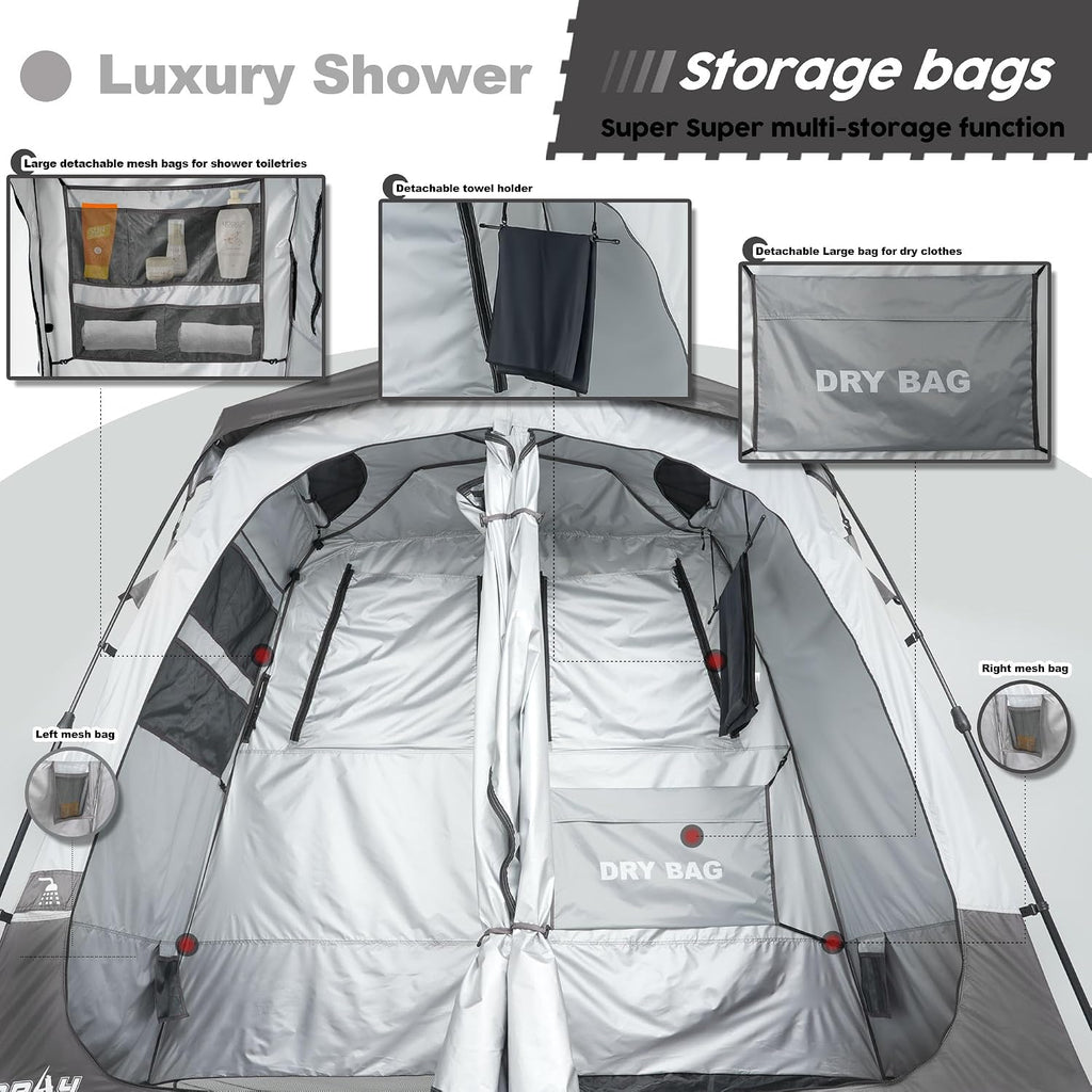 Camping Shower Tent Deluxe Changing Room Easy Set Up Privacy Shelter,Large Toilet Tent with Floor Drain Design for