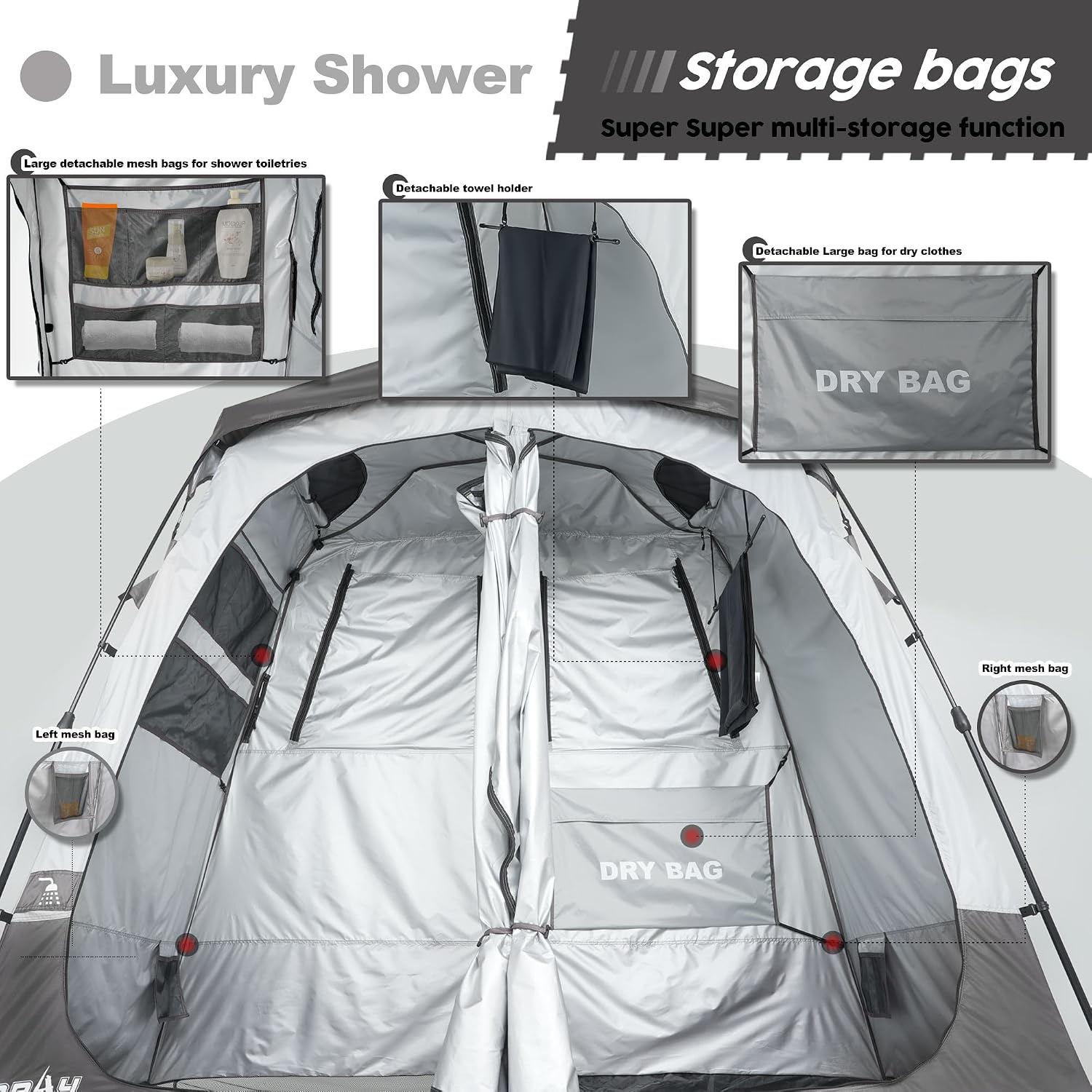 Camping Shower Tent Deluxe Changing Room Easy Set Up Privacy Shelter,Large Toilet Tent with Floor Drain Design for