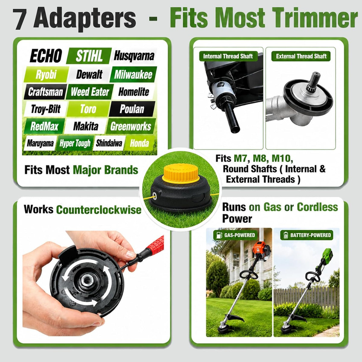 Universal Bump Feed Trimmer Head Replacement Fits Gas and Cordless Trimmers