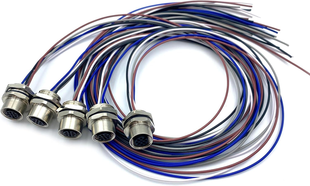 5Pcs M12 5 Pin A Code Female Connector Cable, IP67 Waterproof Back Mount Cable UnShielded Straight Aviation Socket Electrical Cable Sensor Receptacle 125V 4A (1.64ft/0.5Meter)