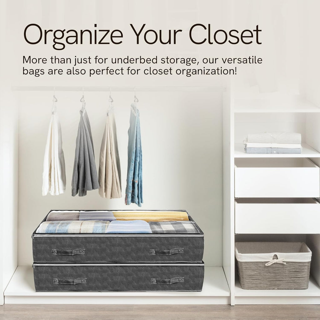 90L Under Bed Storage Containers (8 Pack) | Closet Organizer with Clear Window | Underbed Storage Bins for Towels