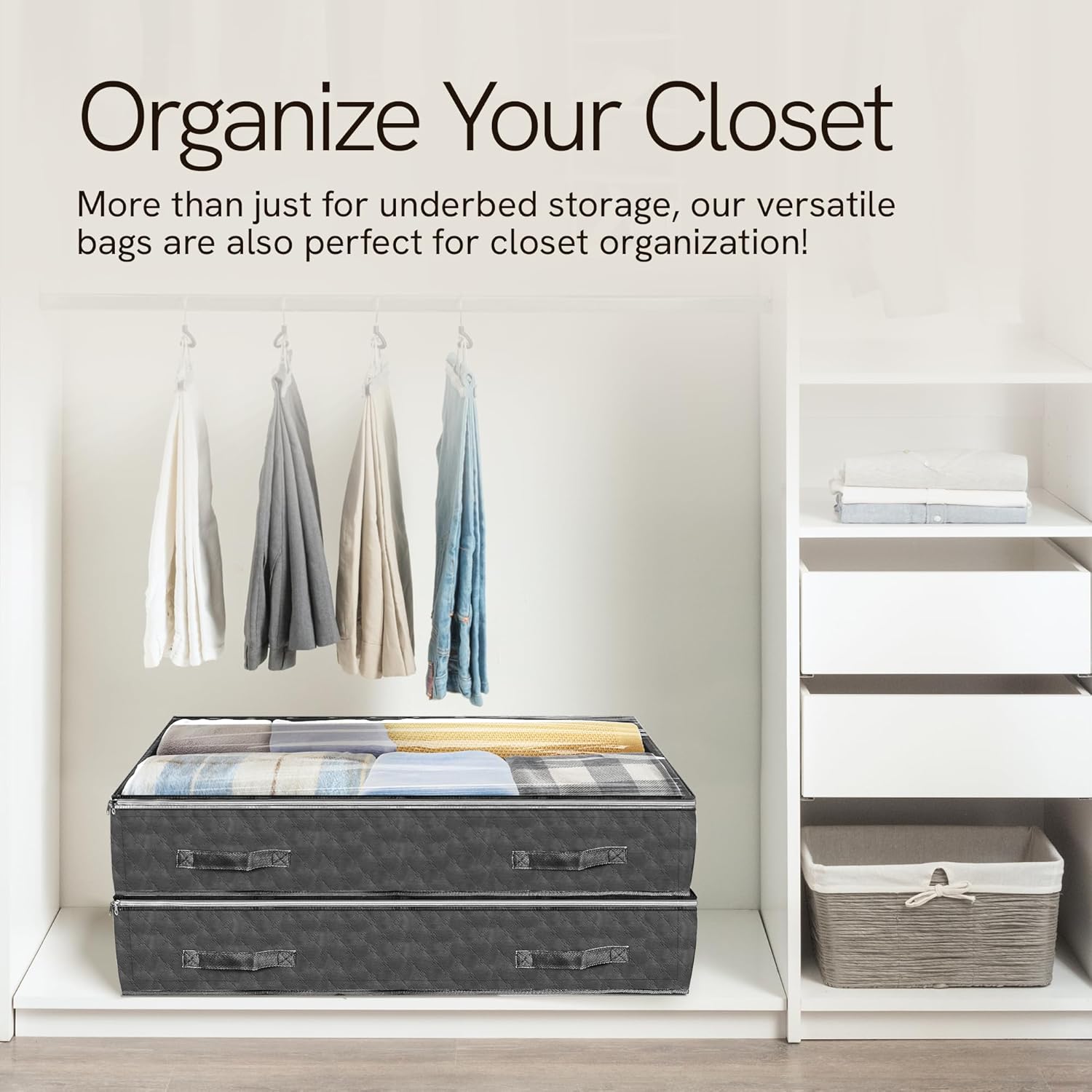 90L Under Bed Storage Containers (4 Pack) | Closet Organizer with Clear Window | Underbed Storage Bins for Towels