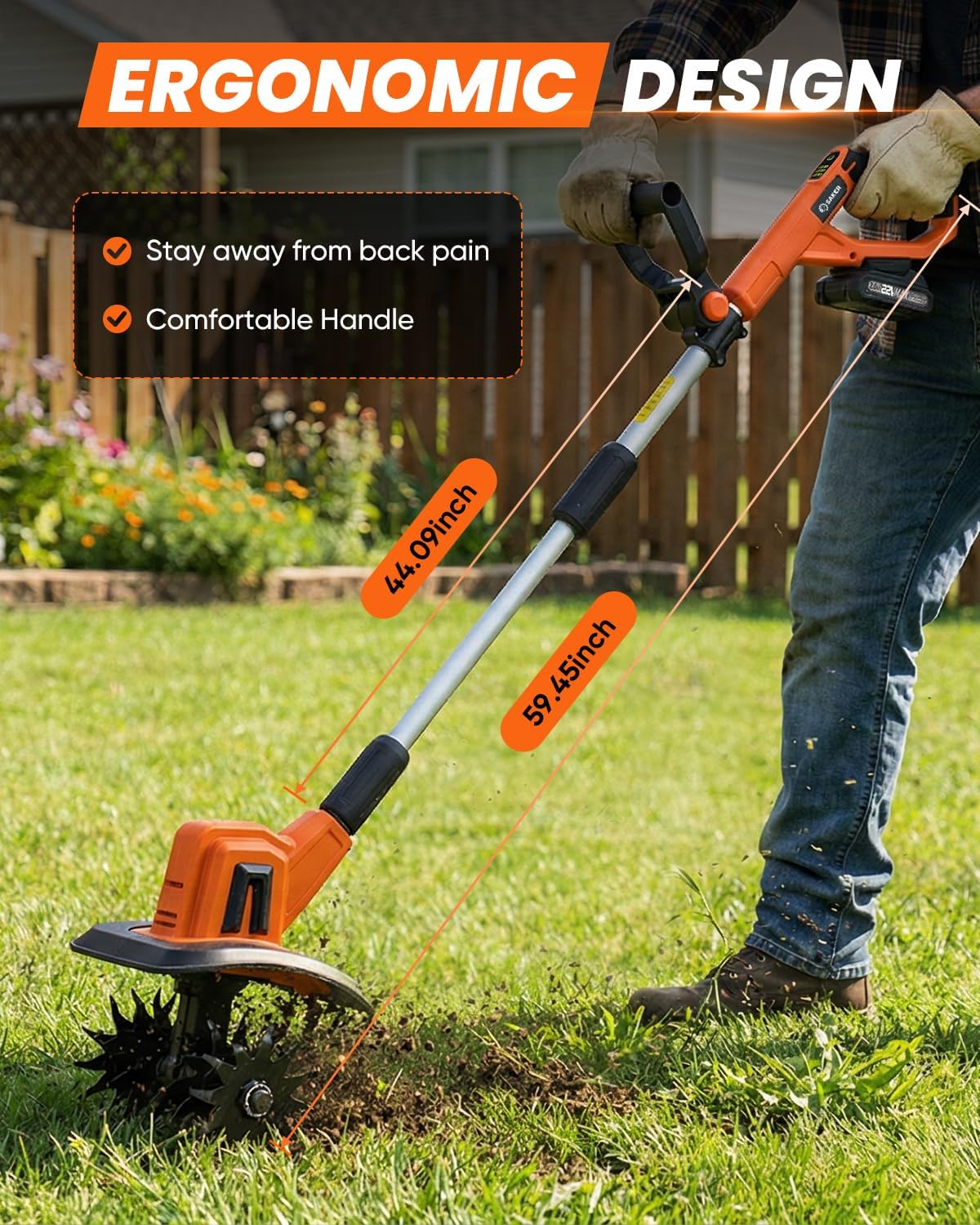 22V Cordless Garden Tiller for Gardening with Adjustable Speed | 3 Adjustable Speed,360RPM,9-Inch Tilling Width