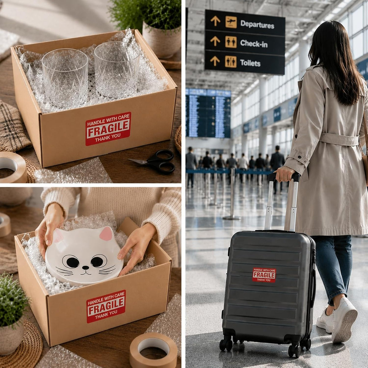 600 PCS 3x2 Inch Fragile Stickers for Shipping and Moving