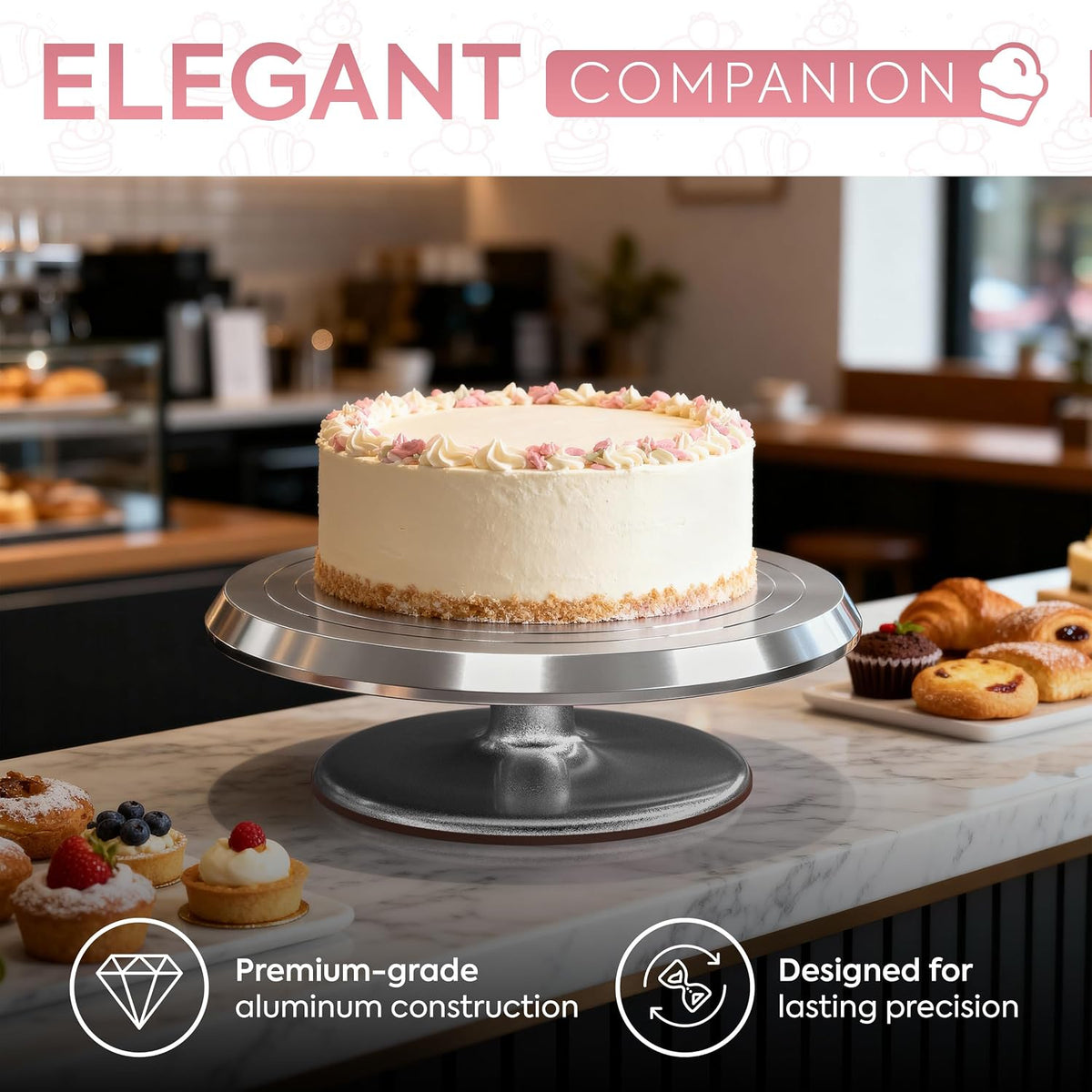 12 Inch Silver Aluminum Alloy Revolving Cake Stand