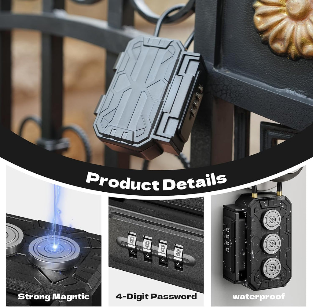 Magnetic Key Lock Box with Removable Cable Shackle Indoor Outdoor Waterproof 4 Digit Combo Resettable Code,Key