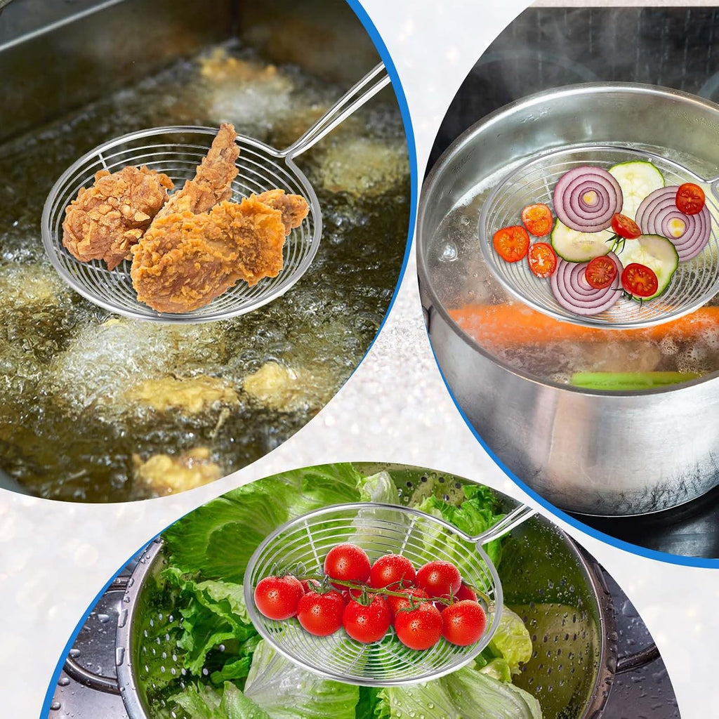 Steel Spider Strainer Skimmer Ladle - Wire Strainer Pasta Skimmer for Kitchen Cooking and Frying
