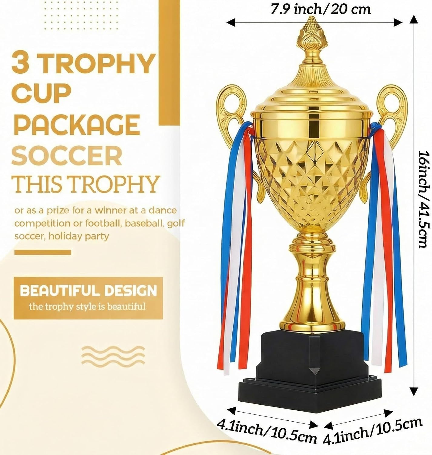 Soccer Trophy Large Gold Trophy Cup Awards | Ideal for Awards Gold Metal Trophy for Soccer Basketball Championships