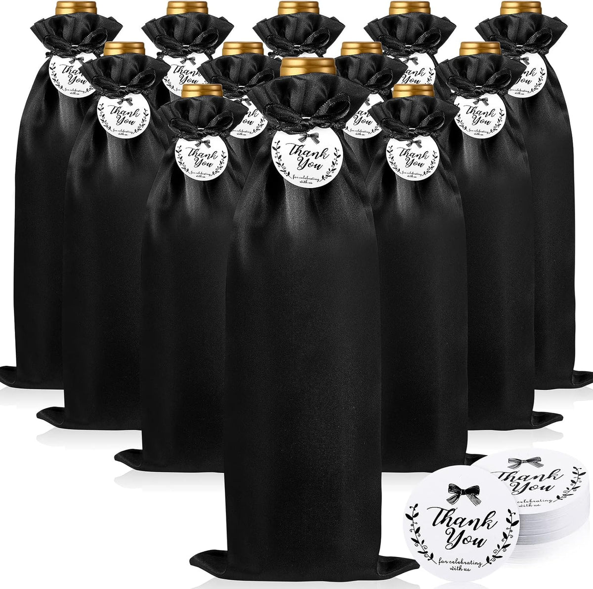 12 Pcs Black Satin Wine Gift Bags, Gift Giving