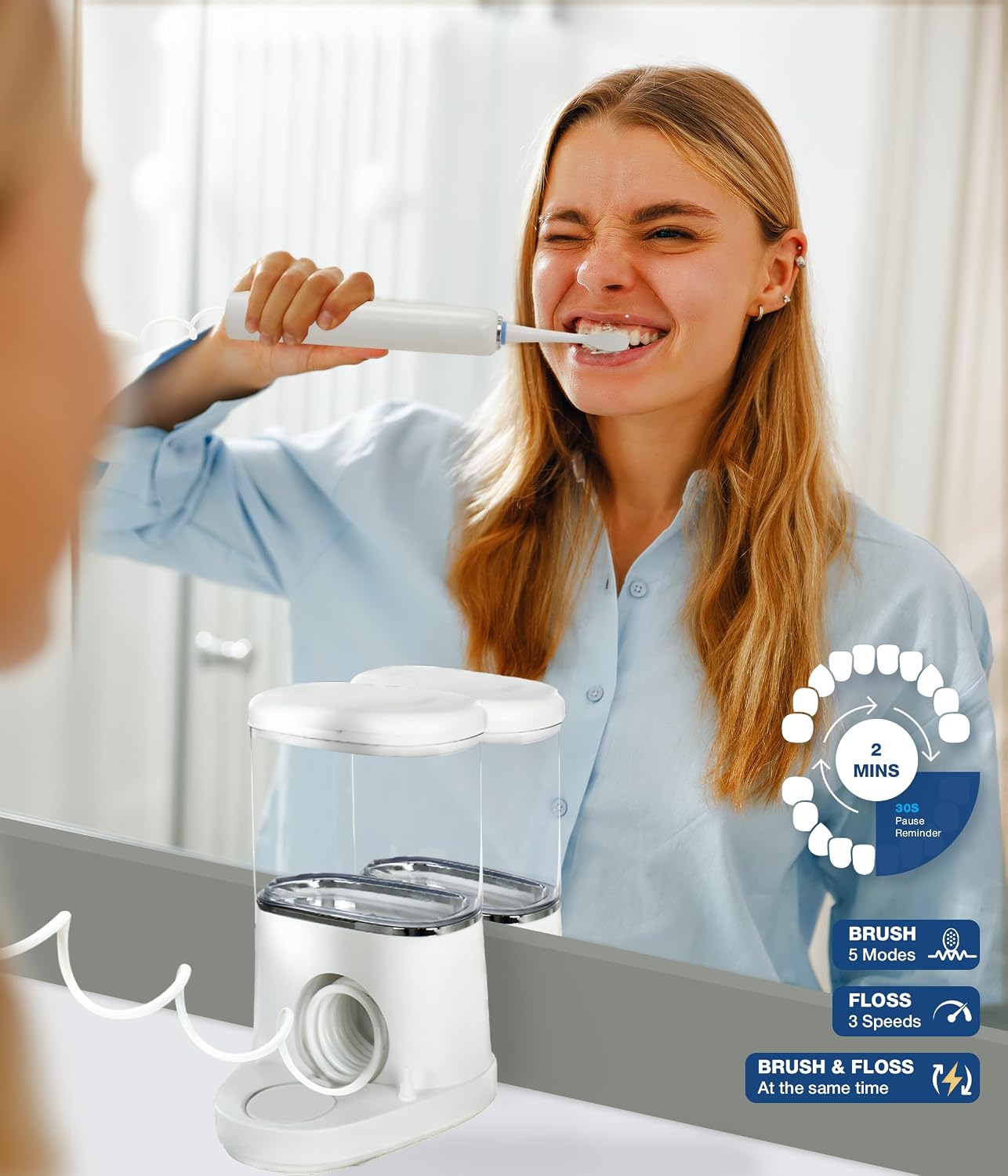 Electric Toothbrush and Water Flosser - Water Flossers for Teeth Electric Cleaning Brush with 5 Replacement Brush