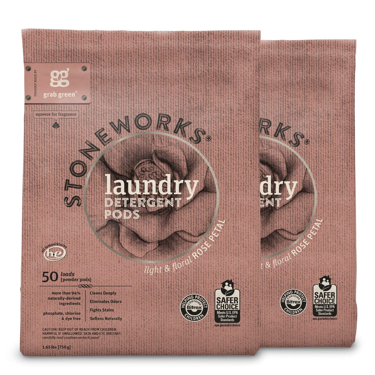 Stoneworks Laundry Detergent Pods, 100 Count, Rose Petal