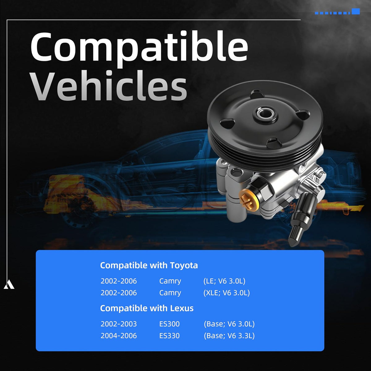 Power Steering Pump with Pulley, 2002-2006 for Toyota Camry