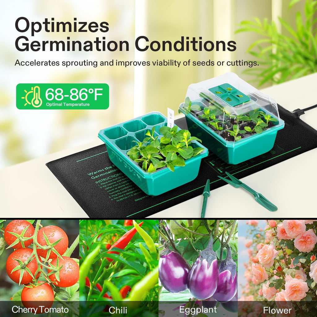10"x 20.75" Seedling Heat Mat and Digital Thermostat Combo Set | UL & MET-Certified Warm Hydroponic Heating Pad for
