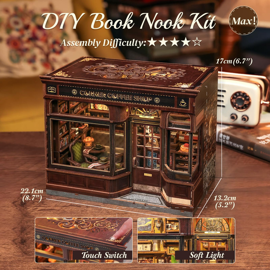 Book Nook Kit, DIY Miniature House Coffee Shop Dollhouse