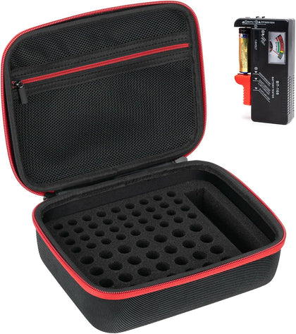 Battery Organizer Storage Case with Tester, Hardshell Portable Checker Carrying Case Holds Batteries AA AAA AAAA C D