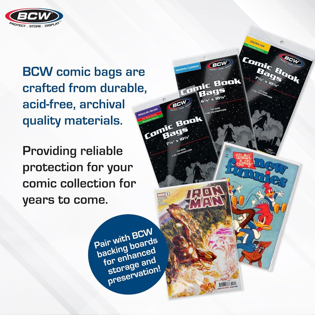 Thick Silver Age Comic Bags - 500 ct | Archival Quality, Acid-Free Protection for Silver Age Comic Books | 7 1/4 x 10