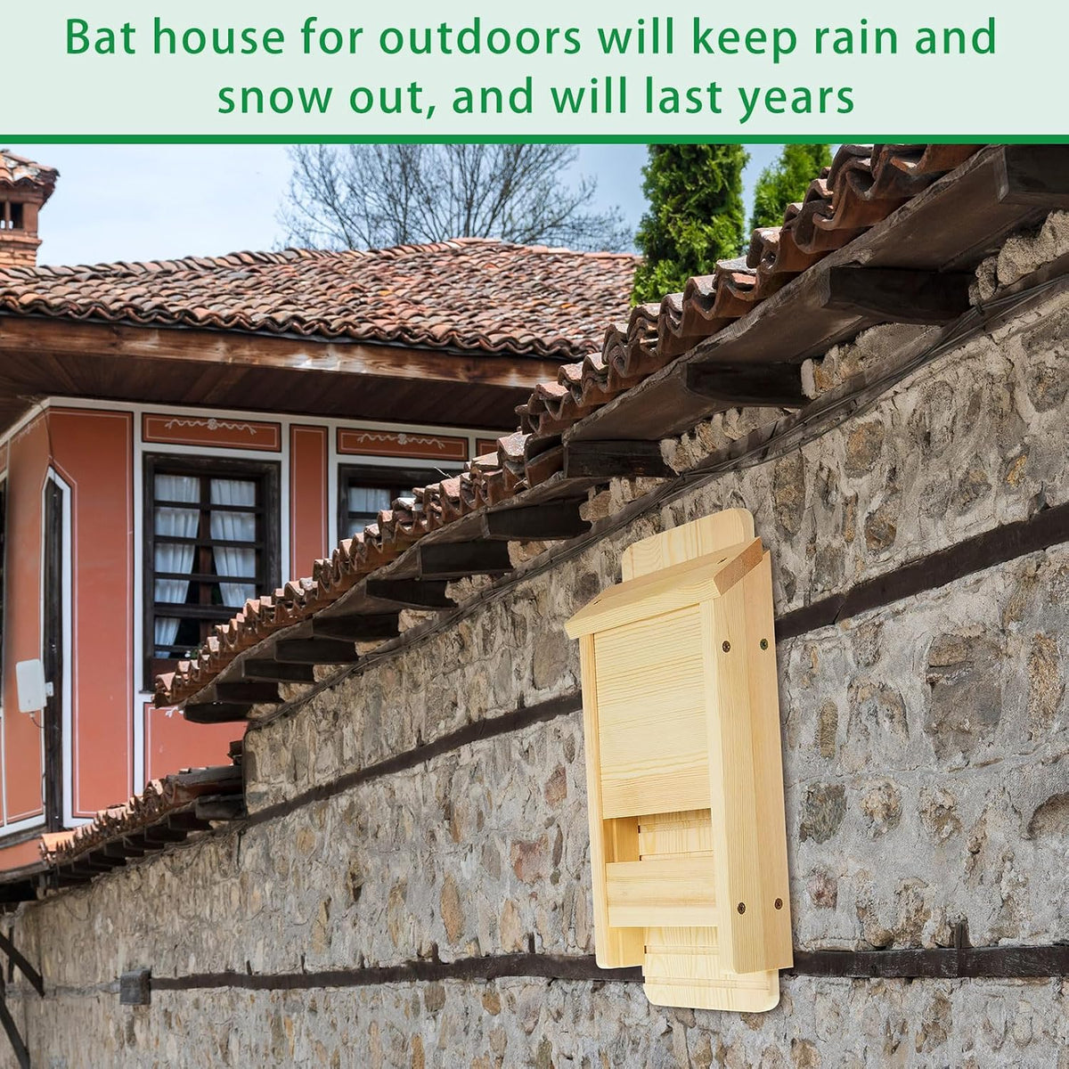 2 Pcs Wood Bat House for Outdoors 14.5 x 6.7 x 2.2 Inches Weatherproof Bat Box Easy to Install Weatherproof Shelter