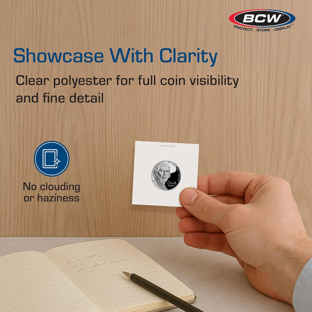 2x2 Coin Flips for Nickels – 100 Pack | Archival Paper Coin Holders with Clear Window | Nickel Holders for Collectors