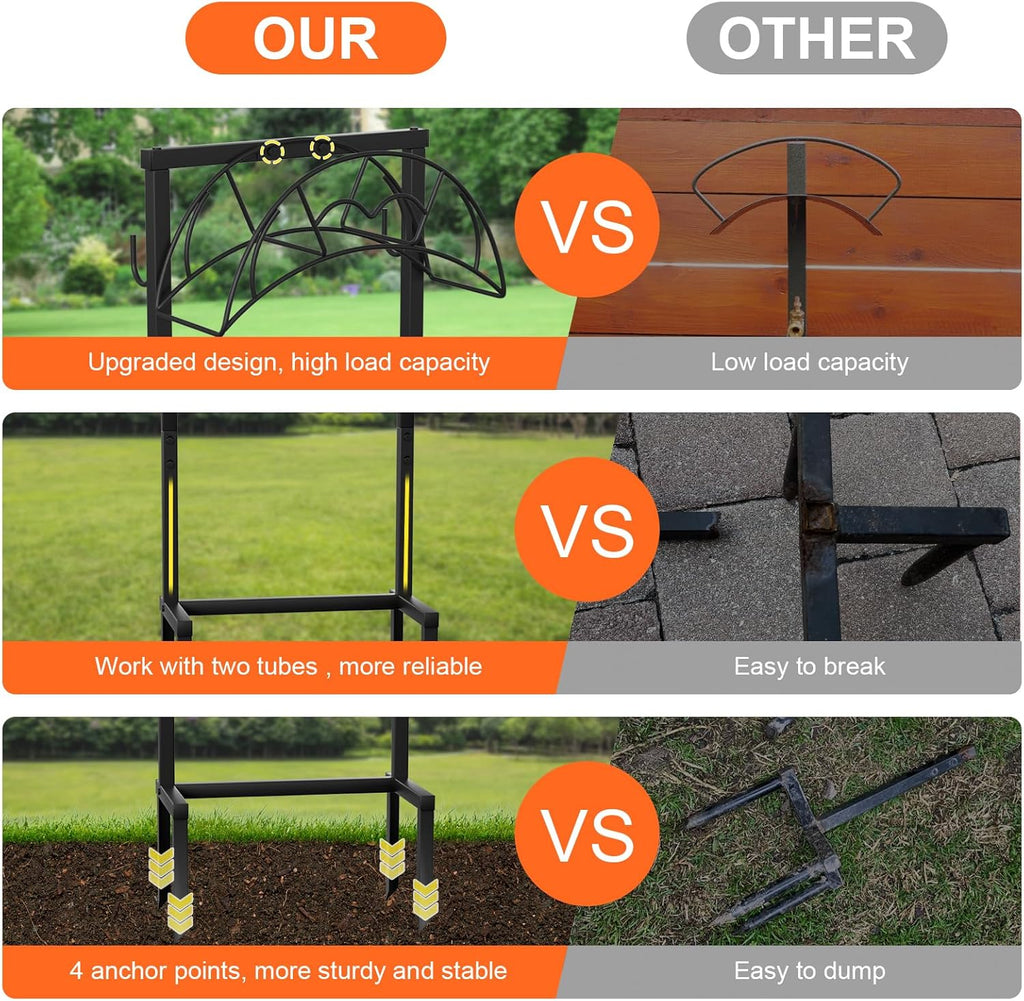 Garden Hose Holder, Freestanding Heavy Duty Water Hose Holder for Outside, Upgraded Metal Hose Stand with 4 Spikes