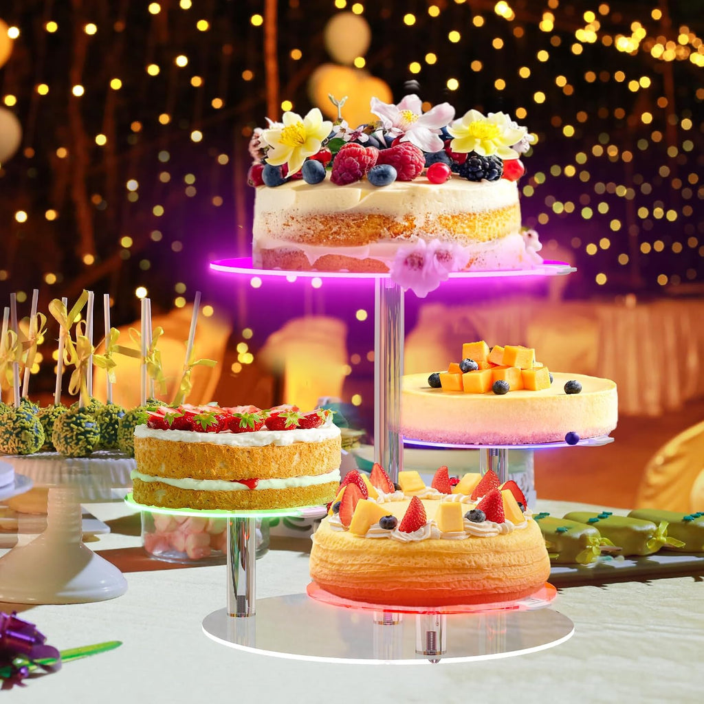 Cake Stand with Rechargable LED Light, Round Light Up Cupcake Stand, Cupcakes and Cakes Comb for 8-12 Inch Cakes