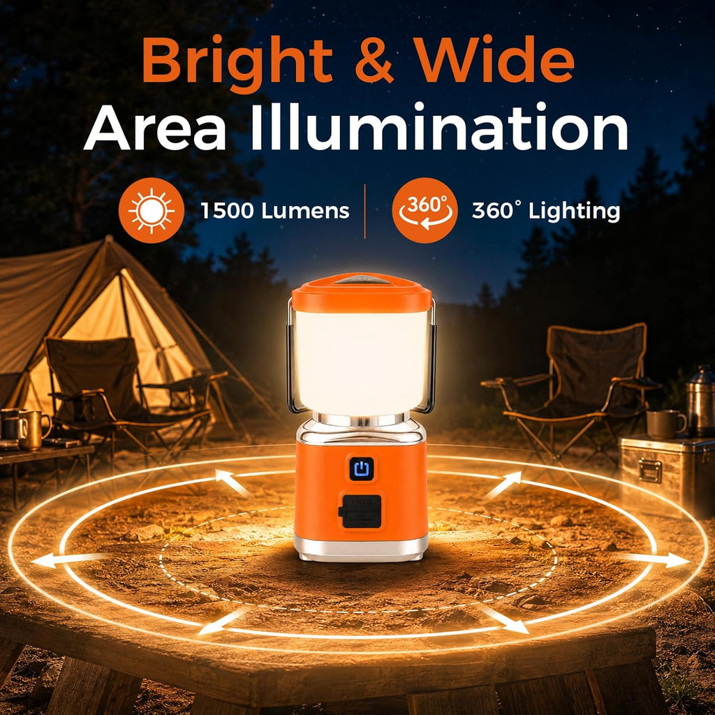 LED Camping Lantern, Rechargeable 3000mAh Battery Powered Camping Flashlight Lantern Light with 1500LM, 4 Modes