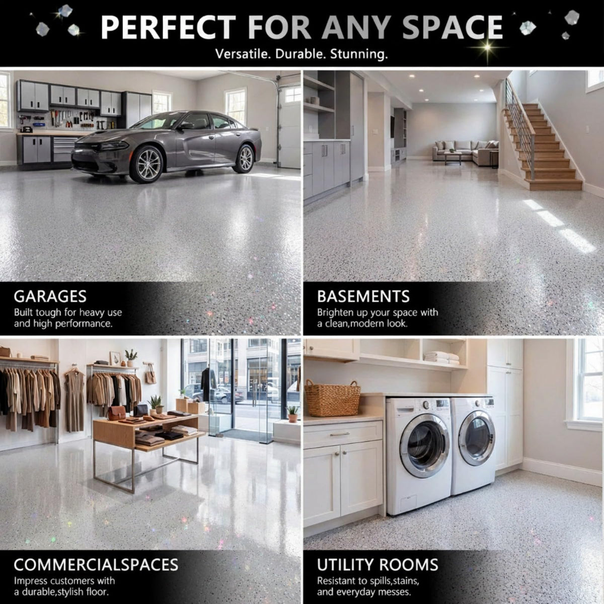 2 lb Sparkle Epoxy Floor Flakes, 6-8 mm Blend Color Chip with Glitter