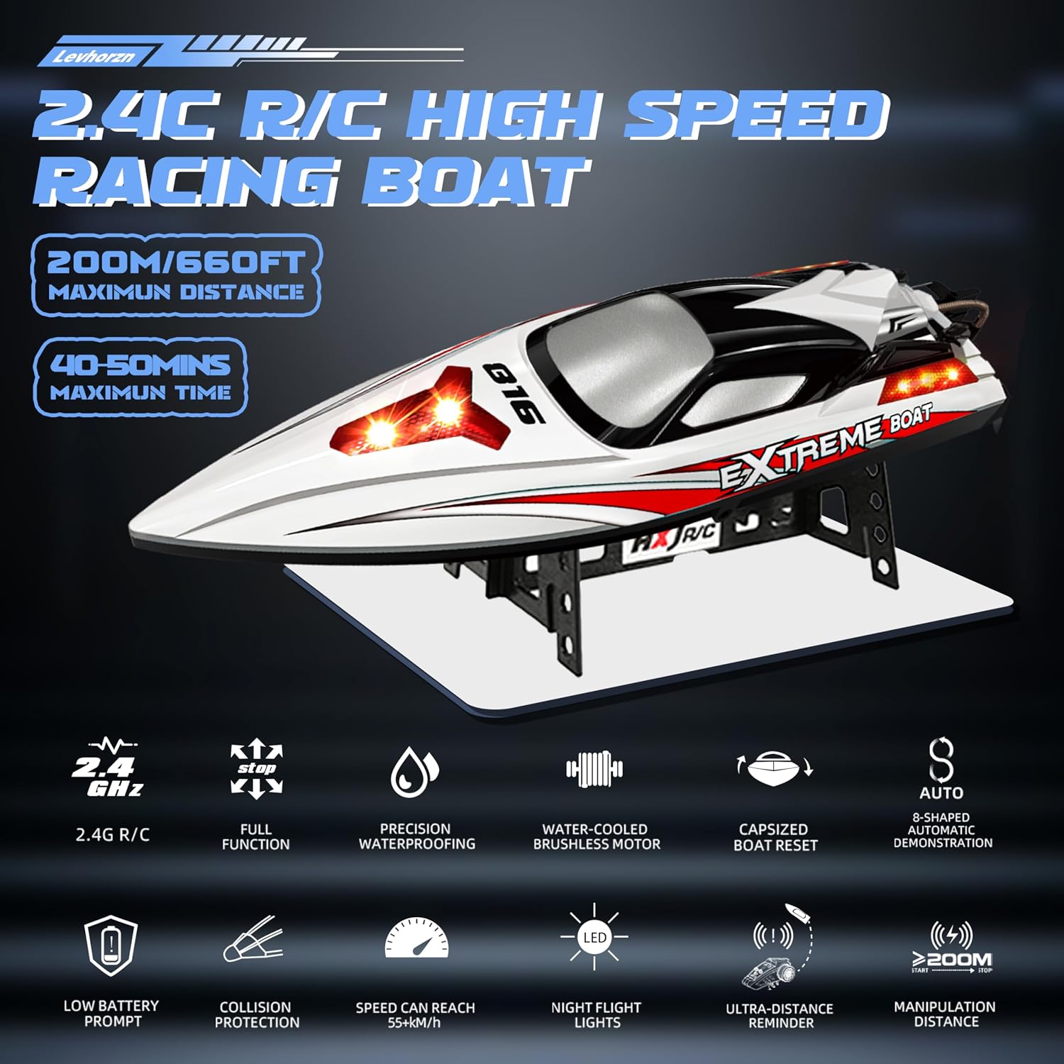 34+MPH Brushless RC Boat for Adults & Kids with 2 Rechargable Batteries- Large 19” Remote Control Boat Toy, HJ816 Rc