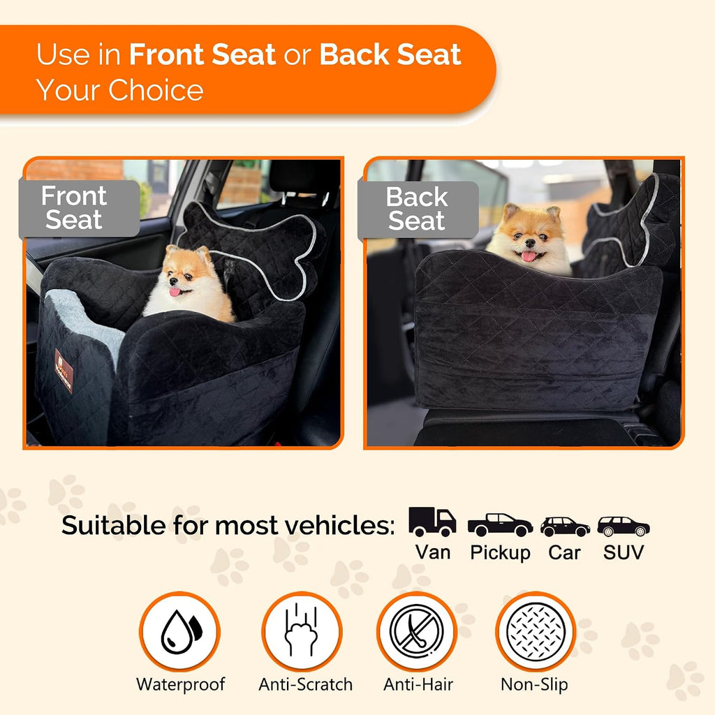 Yara’s Woofyverse Dog Car Booster Seat, Small & Medium Dogs, Midnight Ash